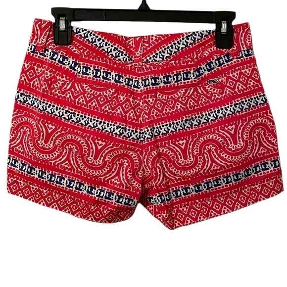 Vineyard Vines Women's Red Blue Geometric Block Design Day Boat Shorts Size 0 - Picture 4 of 6